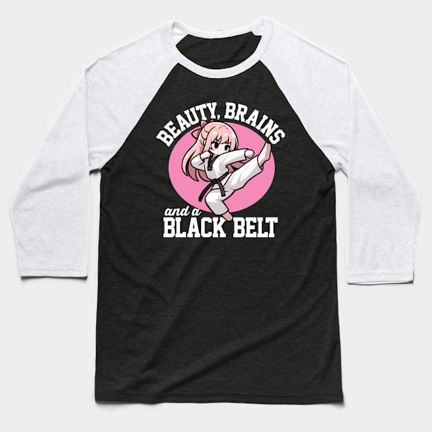 Beauty, Brains and A Black Belt Baseball T-Shirt by DetourShirts